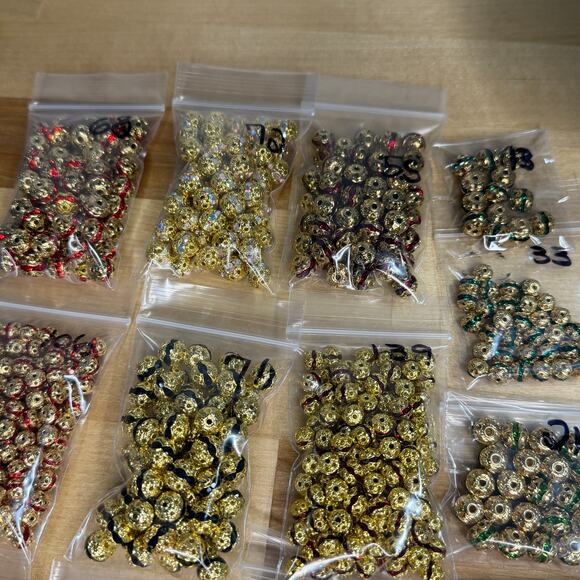 970 pcs, 6mm 8mm Gold Plated Filigree Rhinestone Crystal Beads, See Description - Picture 9 of 11